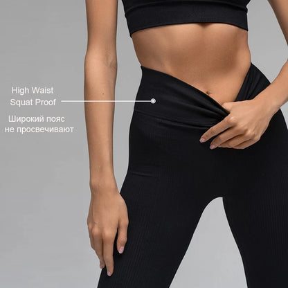 Ribbed Yoga Pants High Waisted Gym Leggings