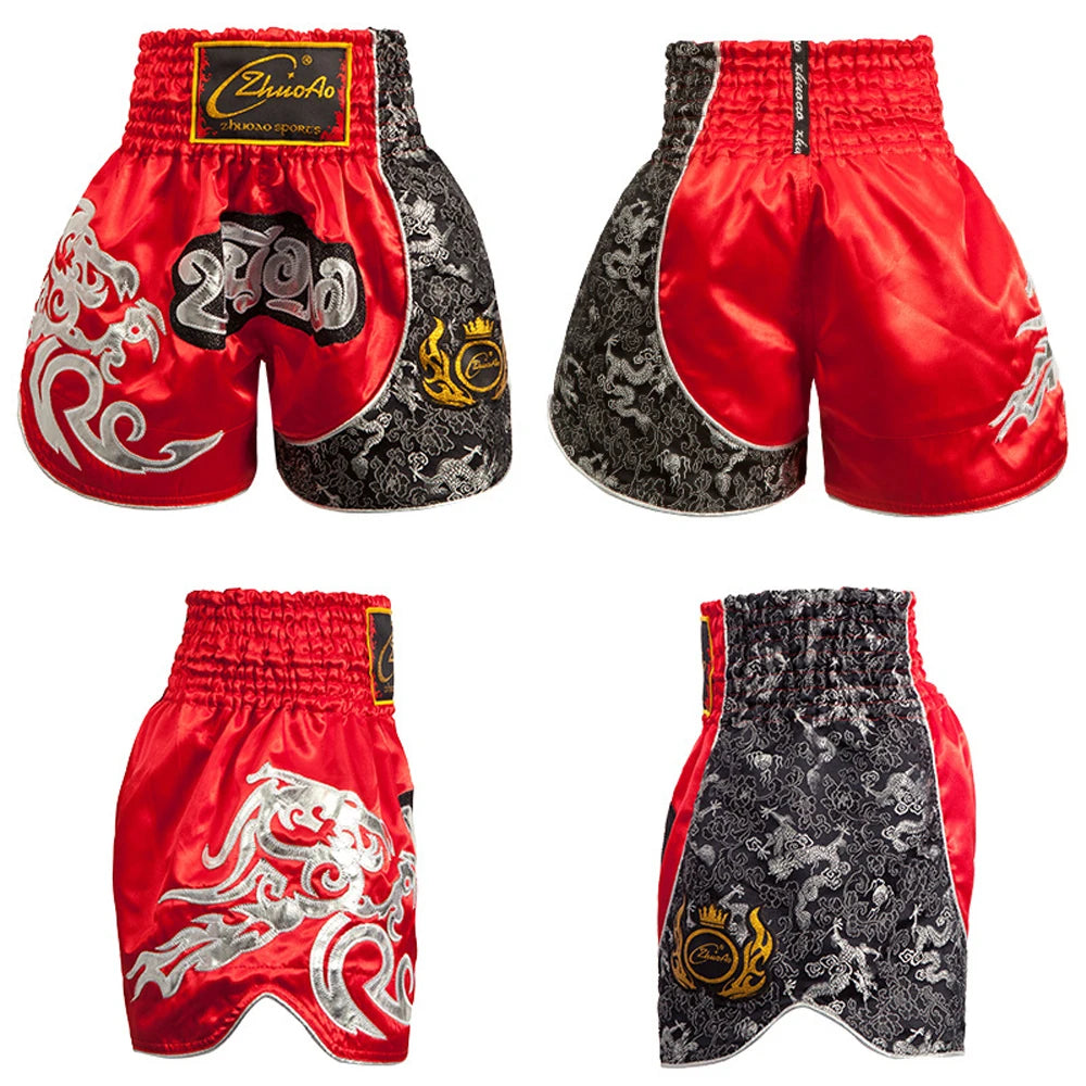 Printing Fight Shorts Breathable Men Womens Kick Boxing Shorts Embroidery Patches Muay Thai Shorts Sanda Grappling Clothes