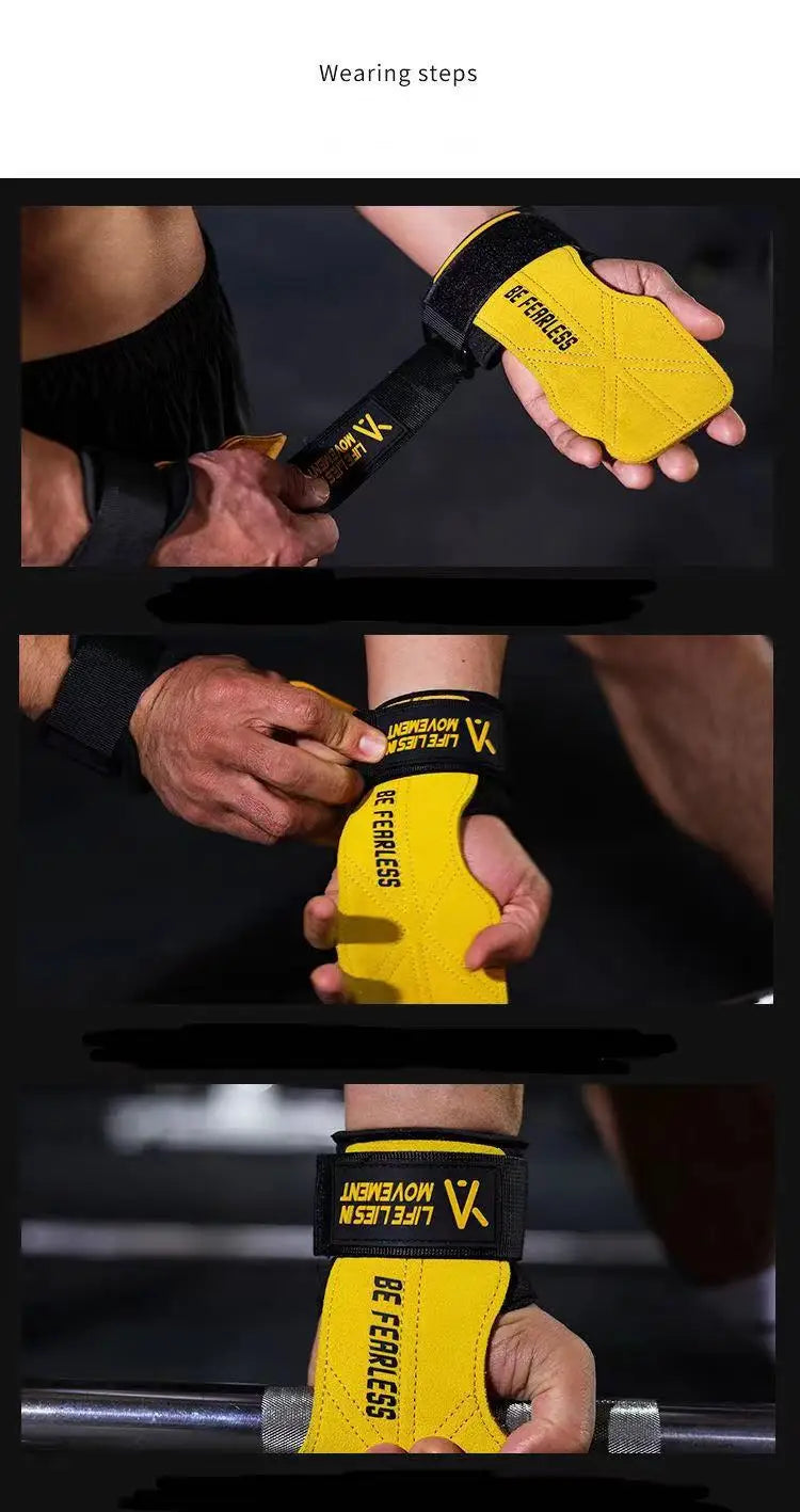 Cowhide Anti-Skid Weight Lifting Grip Gloves