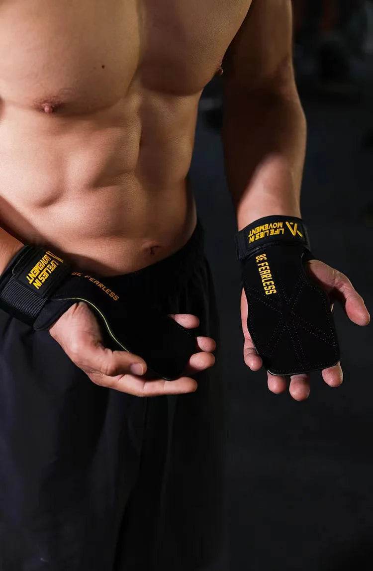 Cowhide Anti-Skid Weight Lifting Grip Gloves